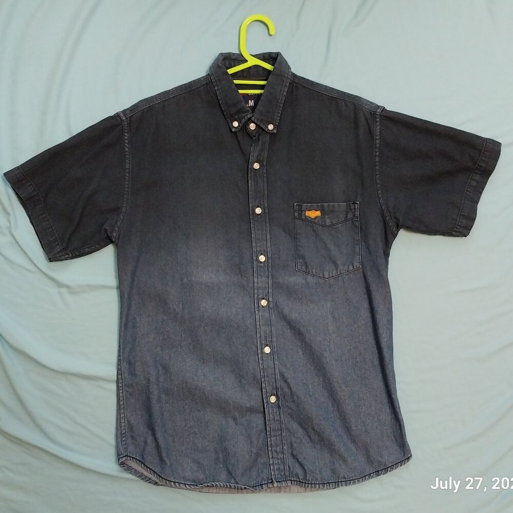 Navy Gradient Denim Short Sleeve Button Down Shirt US Size S, Asian size M